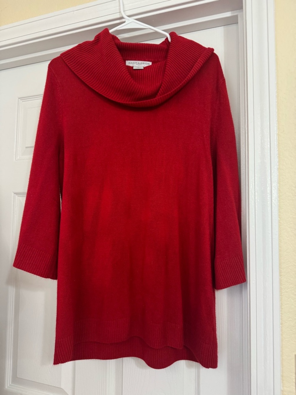 Sag Harbor Red Ribbed Cowl-Neck Knit Top